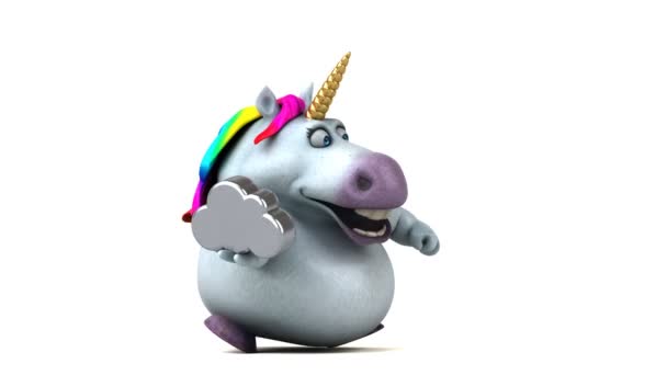 Unicorno Divertente Con Nuvola Animazione — Video Stock