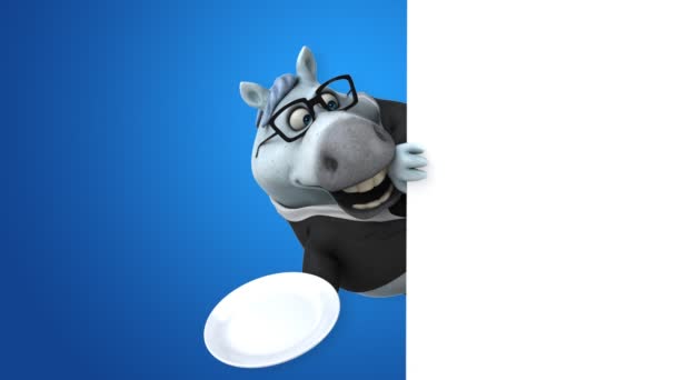 Веселая Лошадь Тарелкой Анимация — стоковое видео