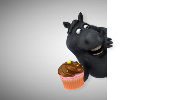 Cavalo Divertido Com Cupcake Animação — Vídeo de Stock