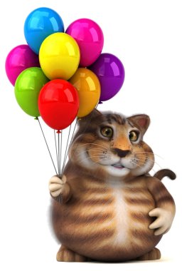 Eğlenceli kedi balonlar - 3d çizim holding