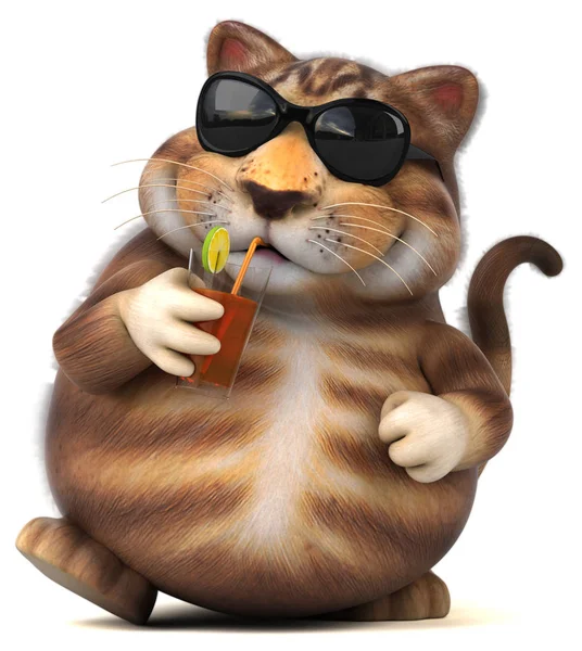 Spaß Katze Mit Getränk Illustration — Stockfoto