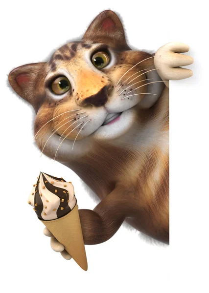 Leuke Kat Met Ijs Illustratie — Stockfoto