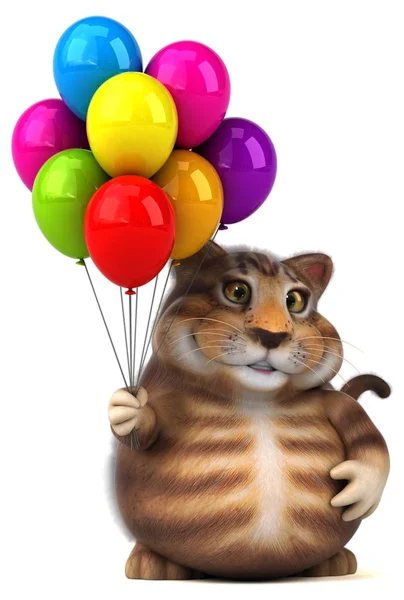 Gato Divertido Sosteniendo Globos Ilustración —  Fotos de Stock