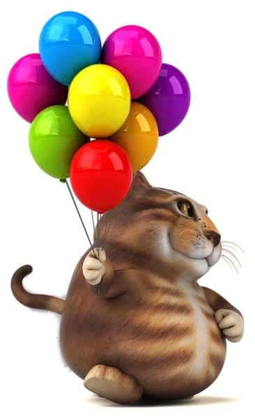 Fun Cat Holding Balloons Illustration — Stock Photo, Image