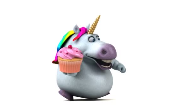 Unicornio Divertido Con Cupcake Animación — Vídeos de Stock