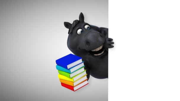 Cheval Amusant Avec Des Livres Animation — Video