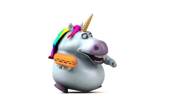 Unicorno Divertente Con Hotdog Animazione — Video Stock