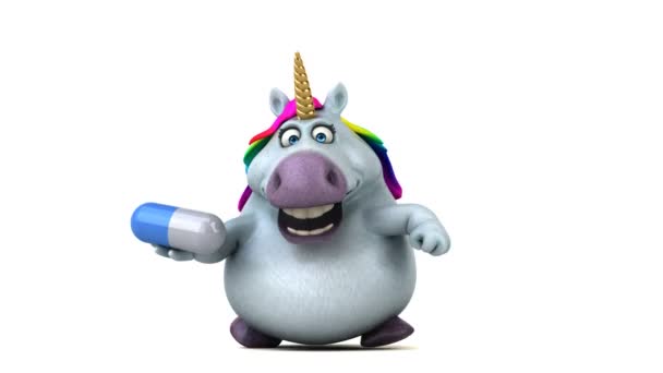 Unicornio Divertido Con Píldora Animación — Vídeo de stock
