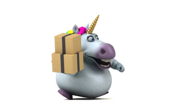 Unicornio Divertido Con Cajas Animación — Vídeo de stock
