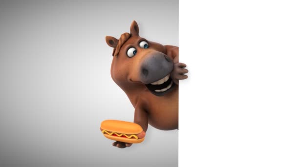 Spaßpferd Mit Hotdog Animation — Stockvideo