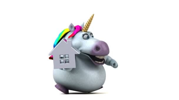Kul Unicorn Med Hus Animation — Stockvideo