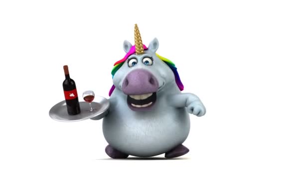 Funny Cartoon Character Holding Wine Animation — Stock Video