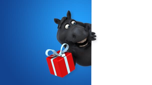 Leuk Paard Met Cadeau Animatie — Stockvideo