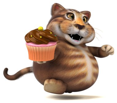 Kek ile eğlenceli kedi - 3D Görüntü