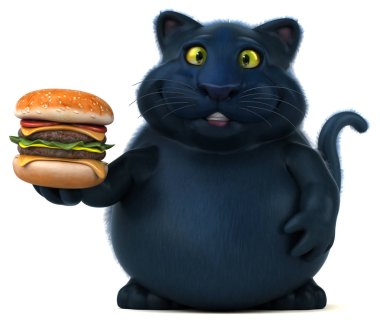 Eğlenceli kedi Burger - 3d çizim holding