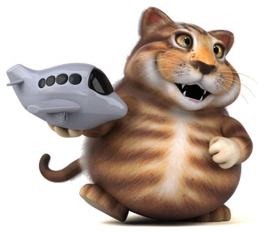 Uçakla eğlenceli kedi - 3D Görüntü