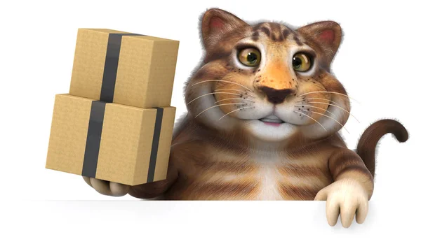 Spaß Katze Hält Boxen Illustration — Stockfoto