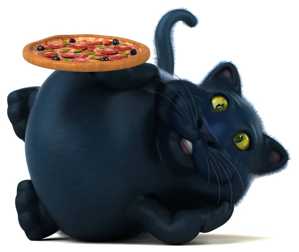 Gato Divertido Com Pizza Ilustração — Fotografia de Stock