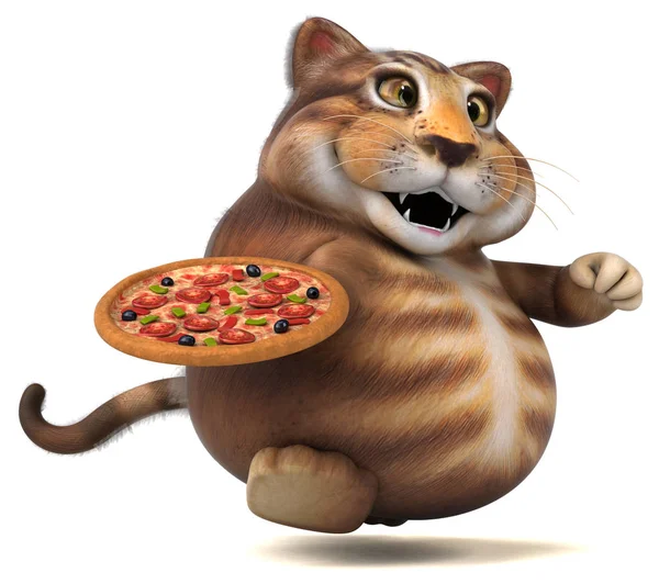 Fun Katze Mit Pizza Illustration — Stockfoto