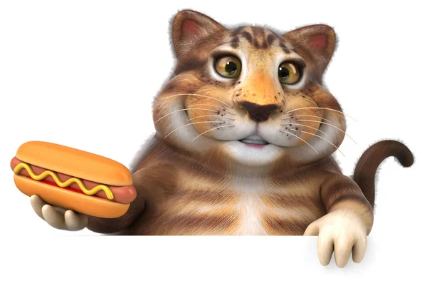 Διασκέδαση Γάτα Κρατώντας Hotdog Απεικόνιση — Φωτογραφία Αρχείου