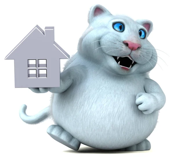 Zabawne Kot Trzyma House Ilustracja — Zdjęcie stockowe