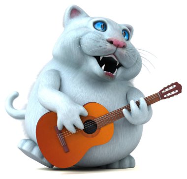 Eğlenceli kedi gitar - 3d çizim holding