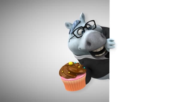 Cavalo Divertido Com Cupcake Animação — Vídeo de Stock