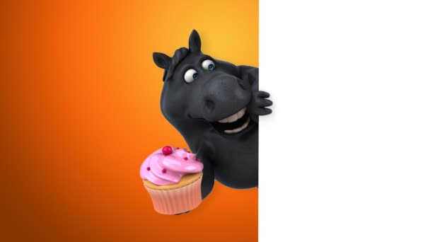 Cavalo Divertido Com Cupcake Animação — Vídeo de Stock