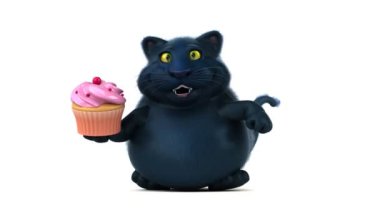 Eğlenceli kedi karakteri ile cupcake - 3d animasyon