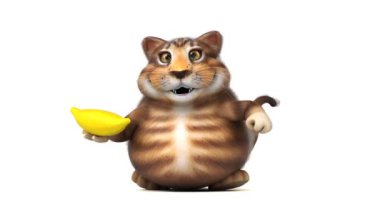 Eğlenceli kedi karakteri ile muz - 3d animasyon 