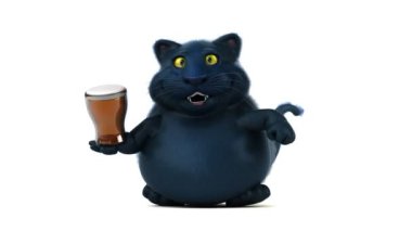 Eğlenceli kedi karakteri ile bira - 3d animasyon