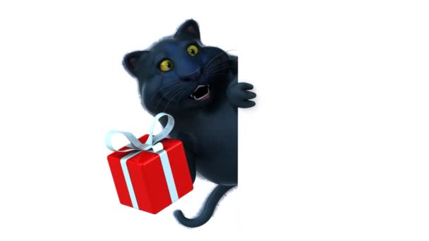 Gato Personagem Desenho Animado Divertido Com Presente Animação — Vídeo de Stock