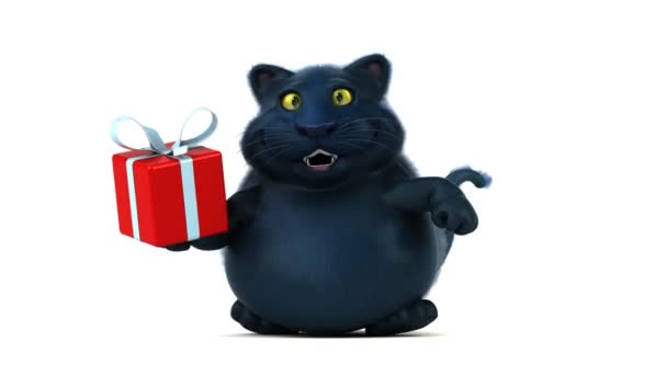 Leuke Cartoon Karakter Kat Met Cadeau Animatie — Stockvideo