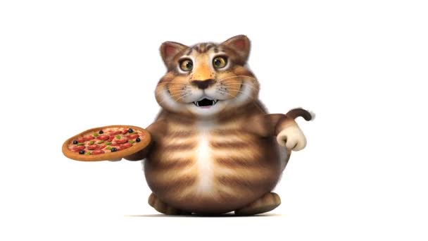Pizza Ile Eğlenceli Çizgi Film Karakteri Boyutlu Animasyon — Stok video