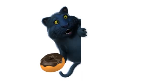 Personaje Divertido Gato Con Donut Animación — Vídeo de stock