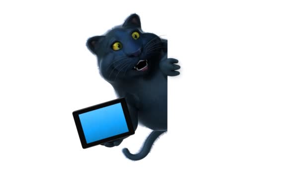 Gatto Divertente Con Tablet Animazione — Video Stock