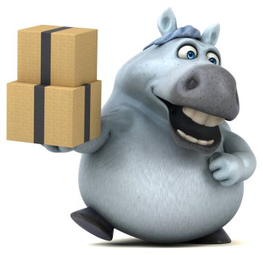 -3d çizim eğlenceli çizgi film karakteri ile kutuları