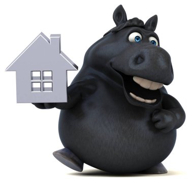 Eğlenceli at karakteri ile ev - 3d çizim