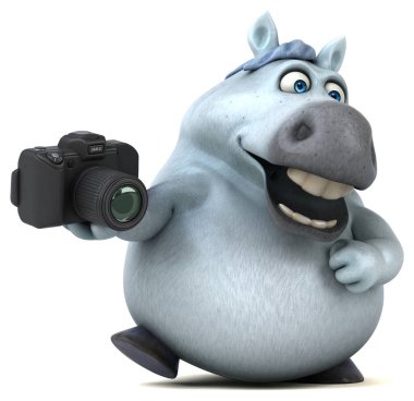 Eğlenceli at karakter ile fotoğraf makinesi - 3d çizim