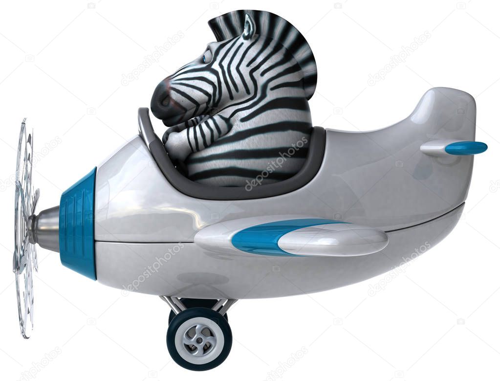 Fun zebra on plane- 3D Illustration