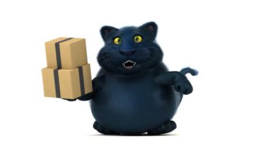 Eğlenceli kedi karakteri ile kutuları - 3d animasyon 