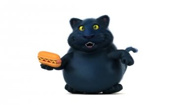 komik kedi çizgi film karakteri ile hotdog - 3d animasyon 