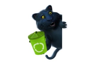 Çöp kutusuyla eğlenceli çizgi film karakteri - 3 boyutlu animasyon 