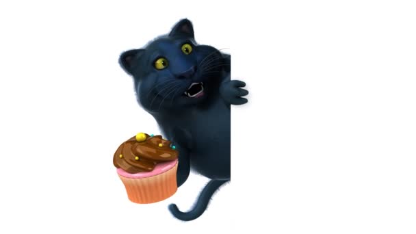 Personaje Divertido Gato Con Cupcake Animación — Vídeo de stock