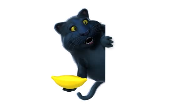 Personaje Divertido Gato Con Plátano Animación — Vídeos de Stock