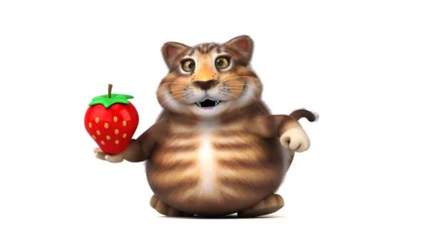 带有草莓 3D动画的滑稽卡通人物 — 图库视频影像