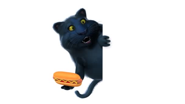 Rolig Katt Tecknad Figur Med Hotdog Animation — Stockvideo