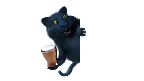 Fun Cat Character Beer Animation — Stock Video