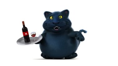 Eğlenceli kedi karakteri ile şarap - 3d animasyon 