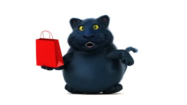 Leuke Kat Karakter Met Zak Animatie — Stockvideo